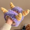 Diadema de peluche de monstruo morado para otoño e invierno, bonita banda para el cabello para mujer, para lavarse la cara, aplicar mascarilla, maquillaje, diadema especial, tocado