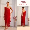 Vestido Europeu de Ombro a Ombro com Franjas Vestido Midi com Franjas de Strass em Camadas Múltiplas Multicor Performance de Palco Traje Formal 1233