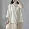 Verão Novo Estilo Chinês Decote V Botão Diagonal Caimento Solto Algodão Puro Renda Fresca Acabamento Top Curto para Mulheres