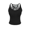 Top Camisola Sexy Estilo Europeu e Americano com Decote em U, Renda Vazada nas Costas, Bojo, Ajuste na Cintura, Slim-Fit, Regata Curta