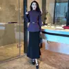 Conjunto de saia feminino estiloso, novo estilo outono e inverno, top de tricô acinturado e saia, elegante conjunto de duas peças, moderno direto da fábrica de origem