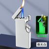 Encendedor creativo a prueba de viento de doble llama depósito de gas transparente metal llama abierta recta regalo publicidad promoción letras moxibustión