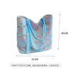 Bolsa de mano tipo tote de oso feliz con forma de corazón azul claro, bolsa de lona de dibujos animados ins, bolso de hombro para estudiante y persona que va al trabajo de gran capacidad