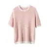 Camiseta de Tricô com Lantejoulas de Manga Curta para Mulheres, Novo Estilo Verão 2026, Design Fino com Gola Redonda, Fio Pontilhado Elegante, Regata de Meia-Manga