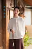 Otoño 2026 Nuevo Ropa de Algodón y Lino para Mujer Jersey de Lino con Cuello Alto, Bloques de Color, Botones, Talla Grande, Camisa de Algodón y Lino para Mujer