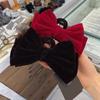 Horquilla de terciopelo rojo con lazo grande de Corea del Sur, horquilla con placa trasera para la cabeza, estilo francés, color rojo, tocado, pinza para el cabello negra