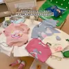 Ropa Infantil Coreana 2026 Primavera y Verano Nuevo Estilo Padre-Hijo Dulce Dibujos Animados Absorbente de Sudor Transpirable Color Caramelo Manga Corta Camiseta para Niñas