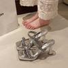 Sandalias Transparentes de Puntera Cuadrada Estilo Hada con Pedrería, Slip-On para Mujer, Nuevas de Verano 2026, Versátiles Sandalias de Tacón Grueso para Combinar con Vestidos