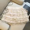Saia Plissada de Renda para Bolo de Verão 2026 Feminina Doce Cintura Alta Emagrecedora Anti-Exposição Estilo Ballet Saia Curta