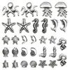 15 Estrellas de Mar de Plata Antigua Caballitos de Mar Tortuga Caracola Sirena Cuentas Separadoras Pulsera DIY Collar Accesorios de Joyería