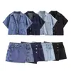 Conjunto de verano estilo europeo y americano para mujer: camisa corta de mezclilla y pantalón tipo falda 12337