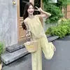 Moda Verão 2026 Casual Sem Mangas Renda Recorte Vazado Barra Colete + Conjunto Simples de Jogger