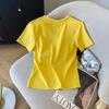 Bufanda de Seda de Moda Coreana Camiseta de Manga Corta para Mujer, Nuevo Diseño de Verano con Cuello de Solapa Elegante, Atada, Corte Ajustado y Estilo Corto