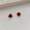 Brincos de Coração Esmaltados Vermelhos Retrô Banhados a Cobre Ouro Real Prata 925 Autêntica Agulha Textura Martelada Brincos de Coração