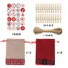 Set de bolsas de regalo de lino para Navidad, calendario de cuenta regresiva, bolsa colgante, set de bolsillos con cordón de lino para Navidad, venta al por mayor