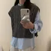 Chaleco de Punto Trenzado sin Mangas de Cuello Redondo Holgado con Botones Laterales Nuevo de Otoño e Invierno Dongdaemun Chaleco Suéter Chaleco