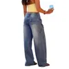 Jeans de pierna ancha retro lavados con corazón en el bolsillo trasero, nuevos jeans de moda de corte holgado para mujer, 2026