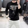 Camiseta de Manga Larga para Hombre de Alta Gama para Primavera y Otoño con Cuello Redondo, Sombrero con Pedrería Estampada, Top para Hombre Estilo Europeo, Camiseta Básica Moderna para Hombre
