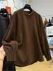 [Derong] Tamanho Extra Grande 150kg Camiseta de Manga Longa Solta Escovada Feminina Outono e Inverno Estilo Preguiçoso Top Casual