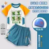 Novo maiô infantil de Minecraft, conjunto de duas peças com tema Creeper para meninos, manga longa e calça comprida, roupa de banho de manga curta e shorts