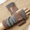 Guantes de Punto Cálidos y de Moda para Mujer de Otoño e Invierno, Guantes Cálidos para Exteriores de Medio Dedo con Hilo Acrílico y Diseño de Bloques de Color, Transfronterizo