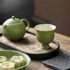 Taza de Cerámica Verde con Espolvoreado Dorado para Ramo Pequeño de Mandarinas con Pie Alto y Boca de Flor Taza de Té Taza Maestra Taza Personal Juego de Té Kung Fu