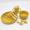 Plato de cena plato de comida complementaria plato rayado con ventosa para bebé plato cuchara Tenedor juego de vasos de agua cuchara con mango de madera Tenedor compartimento infantil