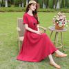 Vestido de Verano Dignificado y Elegante para Mamá, Vestido de Algodón Seda de Nuevo Color, Falda Elegante de Gama Alta de Largo Medio que Afina la Cintura