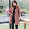 Leche de papaya invierno Nuevo estilo coreano elegante moderno abrigo de lana de largo medio manga larga cuello de piel grande abrigo de lana para mujer