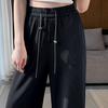 Pantalones de pierna ancha transfronterizos para mujer, pantalones rectos delgados de verano, cintura alta adelgazantes, colgantes holgados con cadena, pantalones casuales