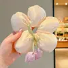 Elástico de Cabelo com Laço de Flor Tulipa Estilo Coreano para Meninas, Corda de Cabelo de Alta Elasticidade para Rabos de Cavalo e Coques