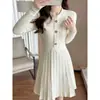 Vestido suéter de tricô elegante e sofisticado de alta qualidade estilo Chanel para mulheres, vestido evasê outono e inverno 2026