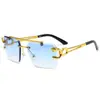 Gafas de Sol Europeas y Americanas Sin Marco Transfronterizas Nueva Moda Gafas de Sol con Borde Cortado de Cabeza de Leopardo Sentido Avanzado Gafas de Sol para Conducir de Hombre