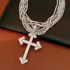 Collar de Cruz Multicapa Incrustado de Diamantes, Cadena para Clavícula de Lujo Ligero Nicho de Gama Alta, Estilo Europeo y Americano, Joyería de Cuello Personalizada y Exagerada al por Mayor