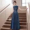 Vestido sem mangas com lantejoulas estreladas, gola redonda, cintura de renda, saia ampla tipo guarda-chuva, elegante vestido longo para apresentações de festa anual