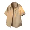 Nueva moda de verano lujo ligero estilo old money color liso lino transpirable simple para hombre cuello camisero manga corta casual