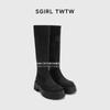 Botas Altas Retro Ajustadas de Otoño e Invierno Nuevas para Mujer 2025 Nuevo Estilo Largas de Moda por Encima de la Rodilla con Suela Gruesa y Tacón Grueso para Aumentar la Altura