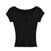 Deseo Puro Chica Caliente Sexy Encaje Cuello en V Manga Corta Camiseta para Mujer 2024 Verano Nuevo Ajuste Slim Top Adelgazante Corto
