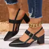 Sandalias de tacón alto para mujer para el verano de 2025, estilo nuevo, punta cerrada, punta fina, sandalias romanas de una sola tira, corte bajo, sandalias de tacón alto de tacón grueso