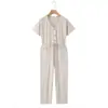 Atacado de Roupas Femininas Transfronteiriças Calças Cropped Estilo Europeu e Americano 2026 Macacão Casual Solto de Verão com Decote V e Bolso com Amarração