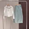 Conjunto de Otoño para Niña 2026 Nuevo de Moda Sudadera con Capucha y Pantalones Jogger de Mezclilla Conjunto de Dos Piezas