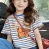 Camiseta de Verano para Niña de Algodón a Rayas de Manga Corta 2026 Nueva Elegante Infantil Cuello Redondo Versátil Camiseta Básica de Media Manga
