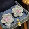 Brincos de Luxo Temu para Mulheres, Joias Florais de Lírio, Joias com Design Geométrico Totalmente em Diamante, Transmissão ao Vivo Japonesa e Coreana de Cao Shi