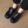 Zapatos Textiles de Piel de Oveja Entera Primavera 2025 Tacón Bajo Grueso Punta Redonda Zapatos de Cuero Genuino de Boca Profunda para Mujer