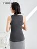 Suéter de punto acanalado de calibre 16 de hilo fino para mujer con cuello redondo, Chaleco base liso de cachemira nueva de ajuste holgado elegante