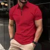 Comércio Exterior Verão Masculino Promoção Quente Novo Simples Manga Curta Polo Impressão 3D Cor Sólida Casual Zíper Camisa Polo