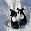 Zapatos Pequeños de Cuero Mary Jane Original Lolita Punta Redonda Tacones Súper Altos Alargadores Correa Lolita Zapatos Pequeños de Cuero Zapatos de Princesa Jk