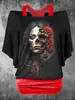 Camiseta Transfronteiriça Estampada com Caveira Digital 3D AliExpress Mais Vendida Camisa Básica de Manga Curta Roupa Externa de Primavera Feminina Camisa de Manga Curta