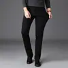 Jeans negros de alta gama para hombre en otoño e invierno, corte slim, pierna recta, business casual, elásticos, modernos, versátiles y forrados de polar