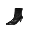 Piel de Vaca Curtida al Vegetal de Primera Capa/Ante de Oveja Botines de Moda para Mujer Botines Individuales Otoño Nueva Llegada Piel Genuina Punta Cuadrada Slip-on Botines de Tobillo de Tacón de Aguja